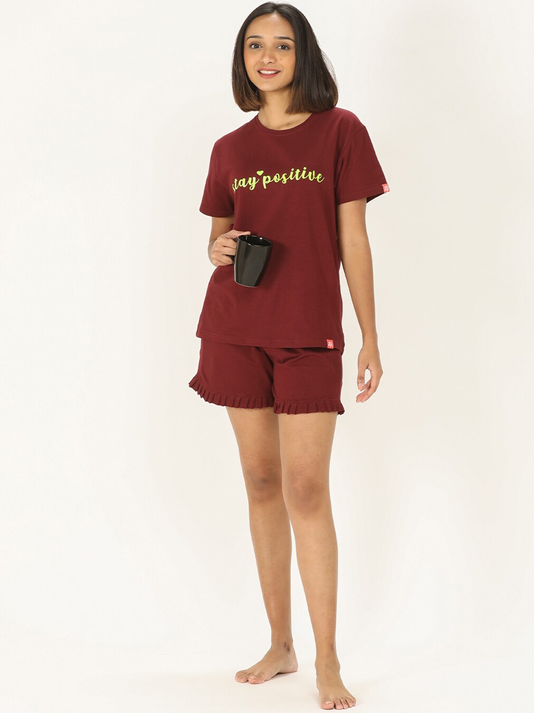 

evolove Women Maroon Printed Night Suits