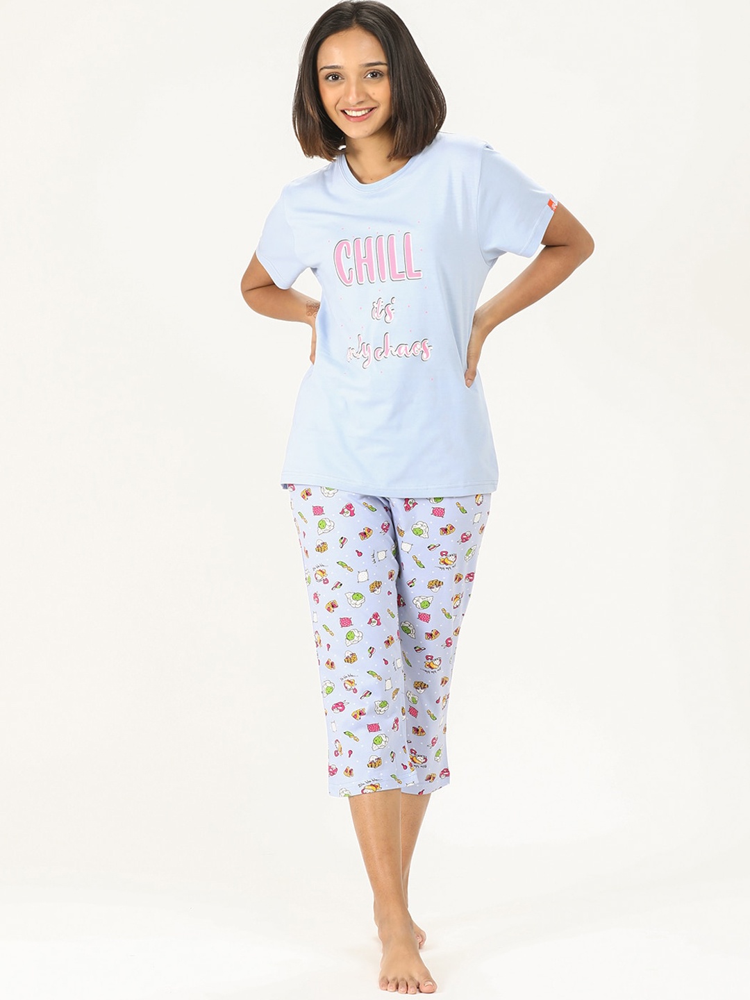 

evolove Women Blue Printed Night suit