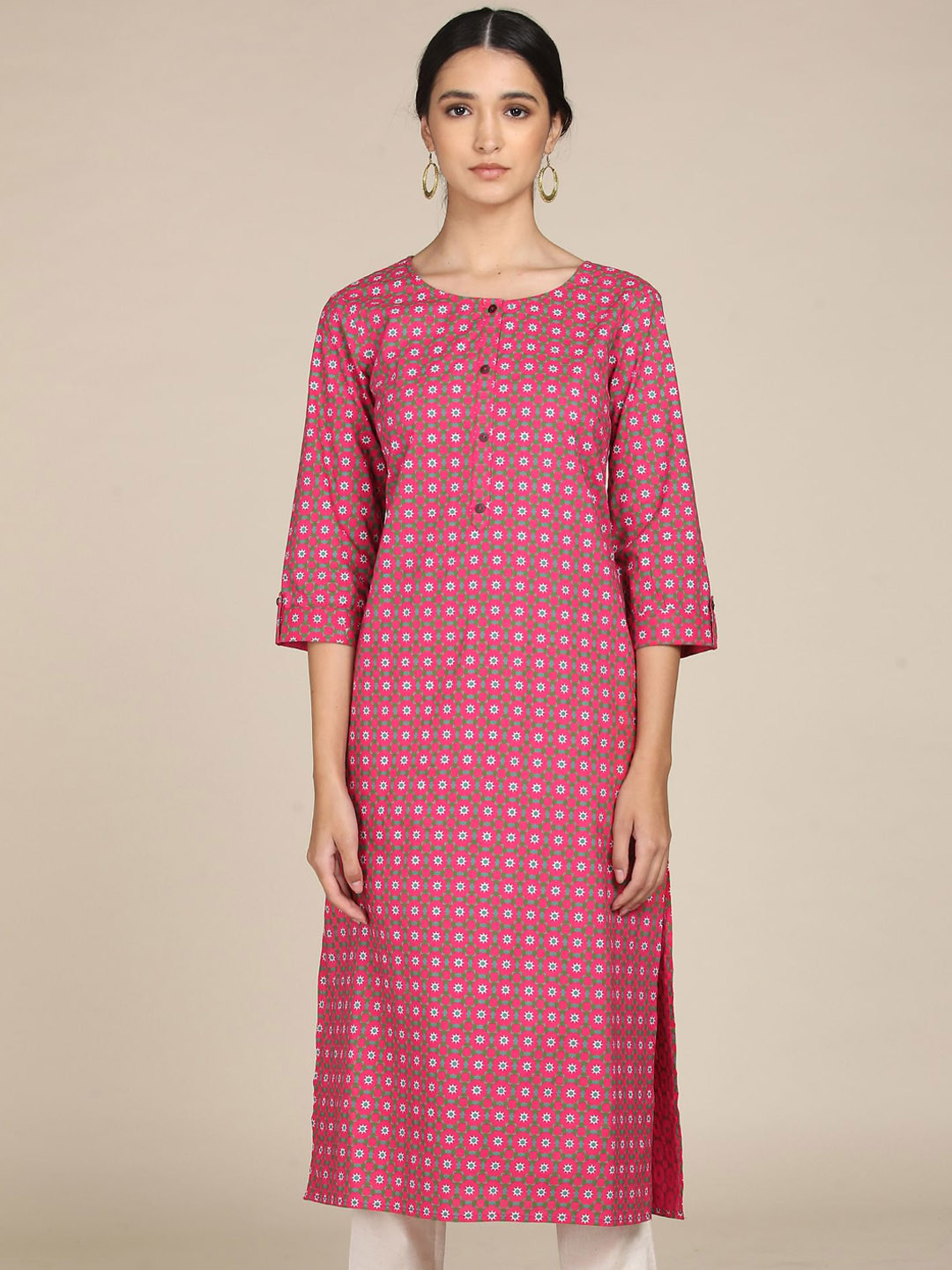 

Karigari Women Pink Ethnic Motifs Printed Pure Cotton Kurta