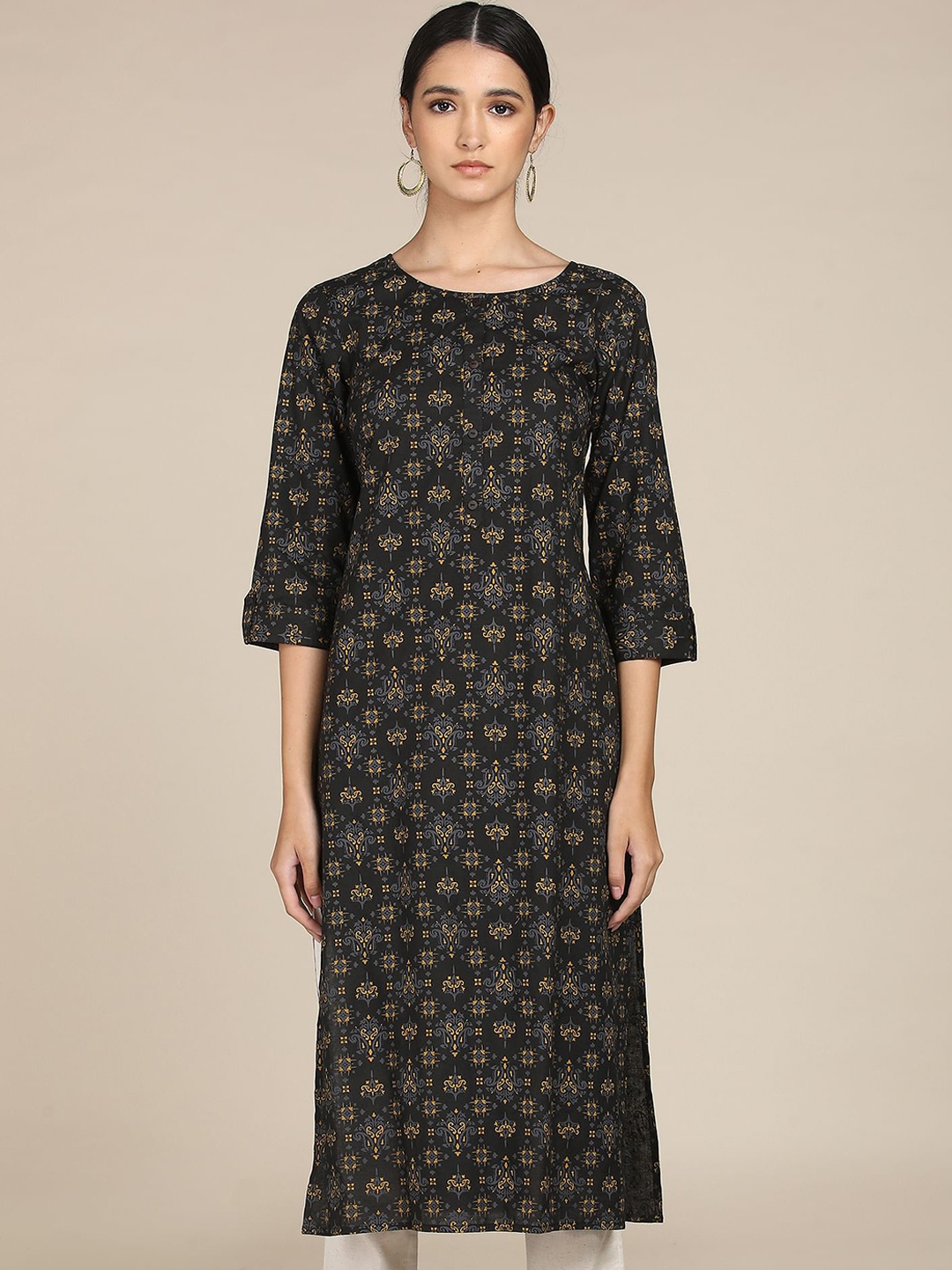 

Karigari Women Black Ethnic Motifs Printed Kurta