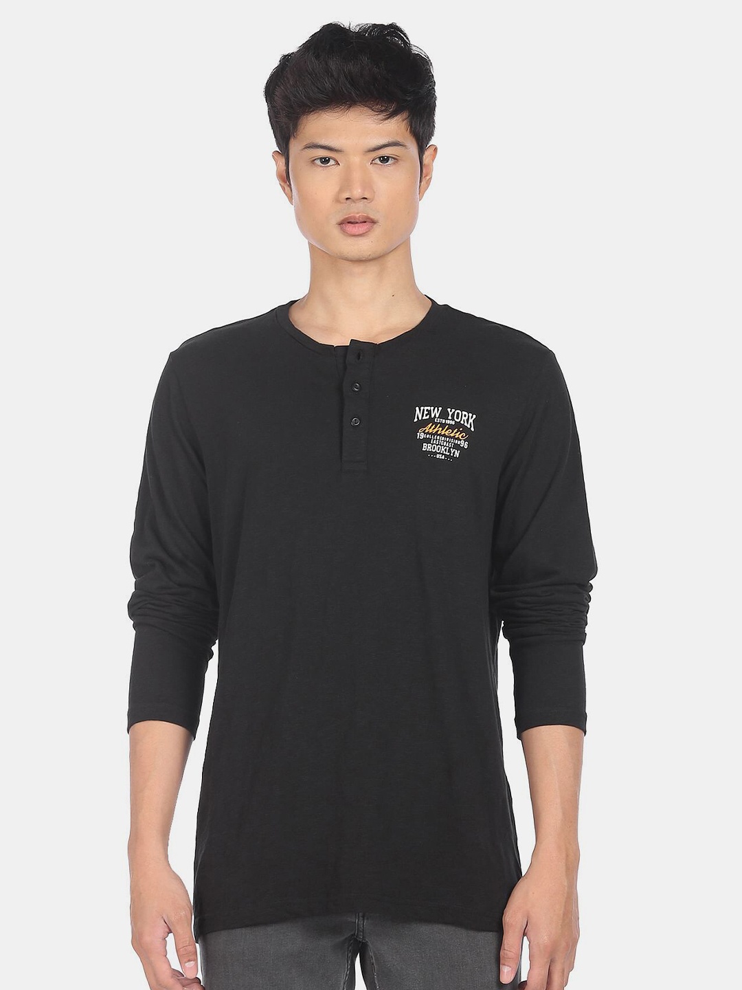 

Ruggers Men Black Henley Neck T-shirt