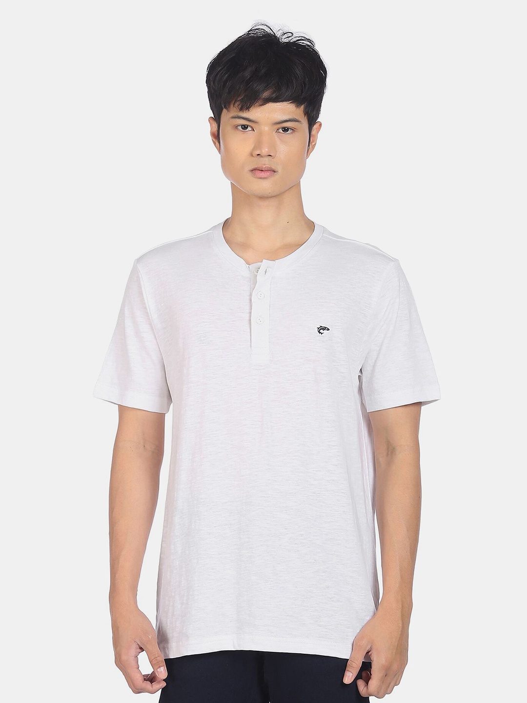 

Ruggers Men White Henley Neck T-shirt