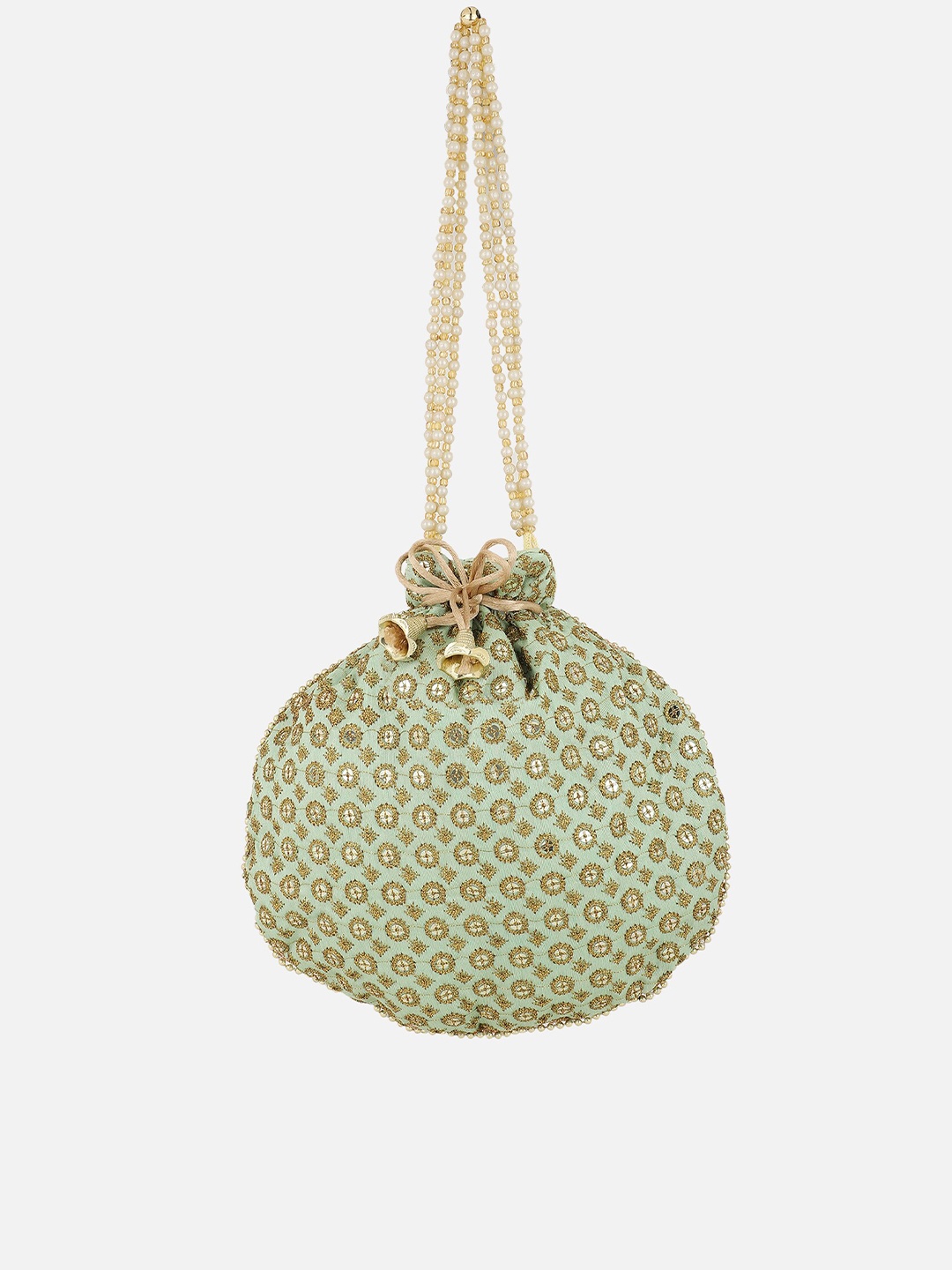 

Aditi Wasan Mint Green & Gold-Toned Zari Embroidered Potli Clutch