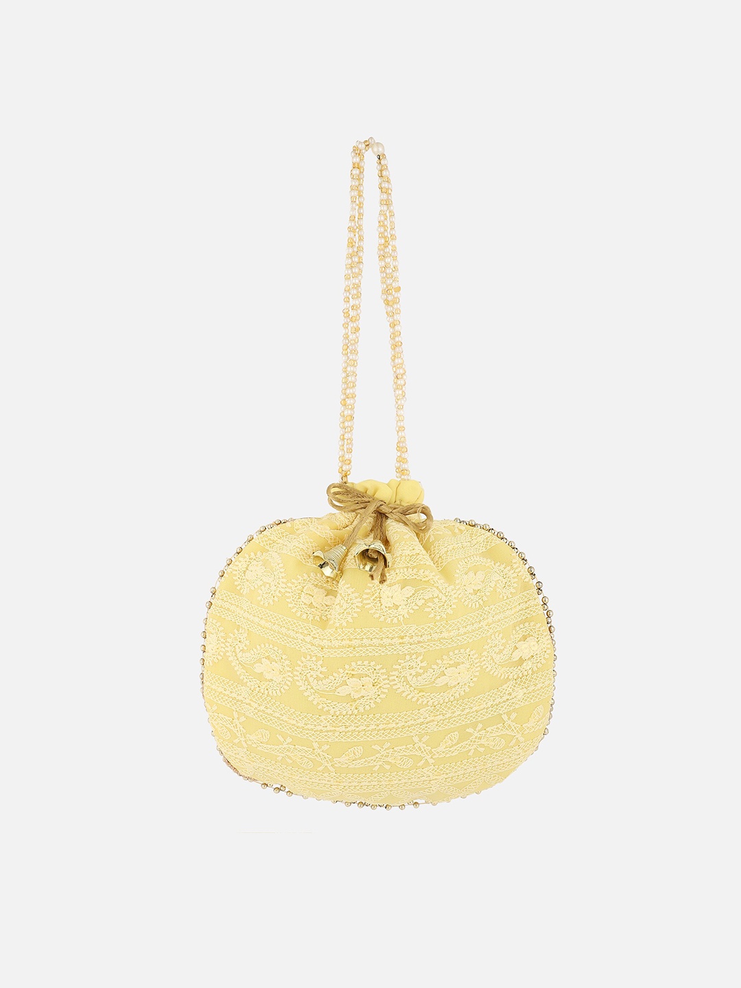 

Aditi Wasan Yellow Embroidered Round Potli Clutch