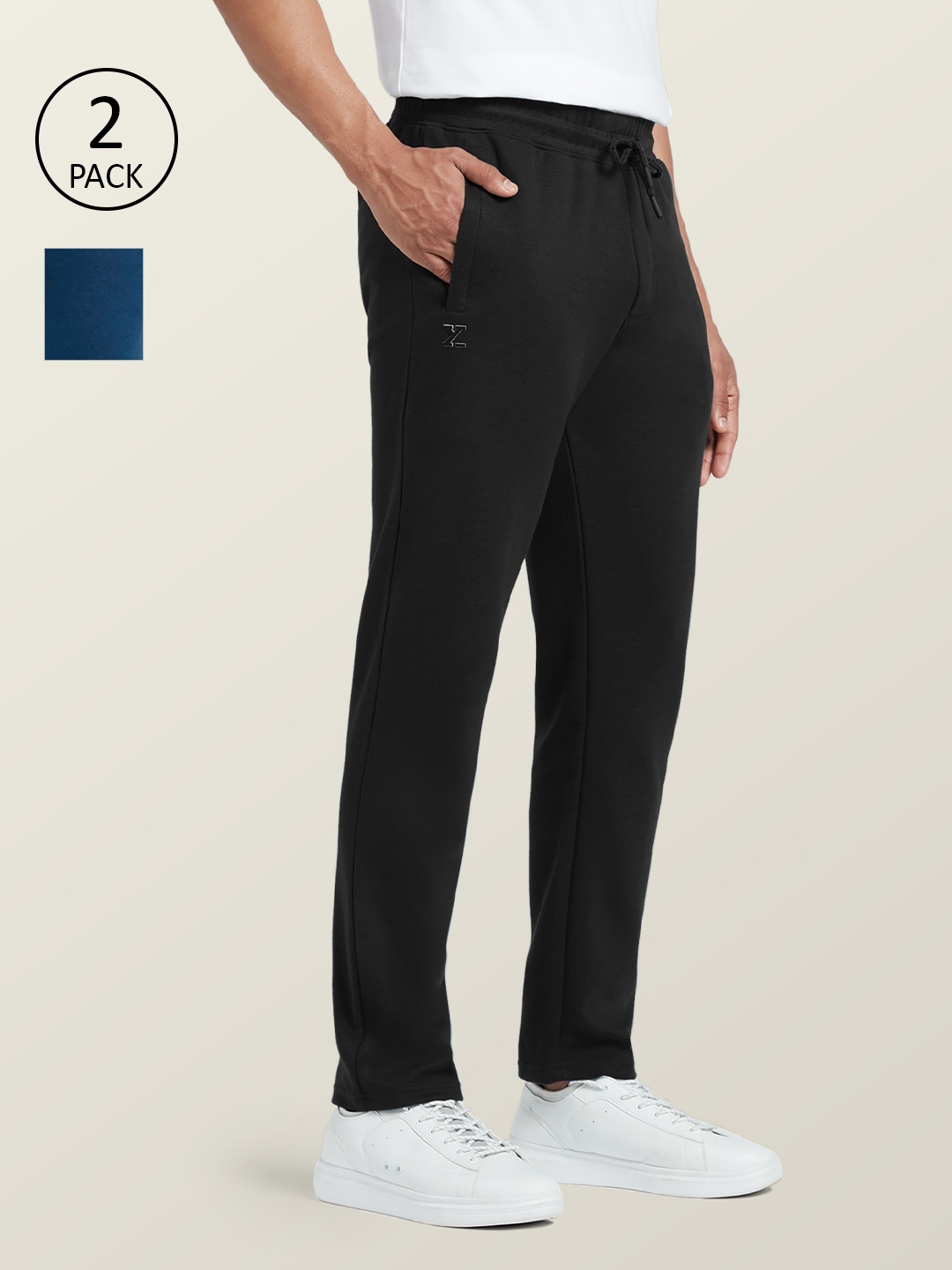 

XYXX Men Pack Of 2 Black & Blue Solid Cotton Track Pants