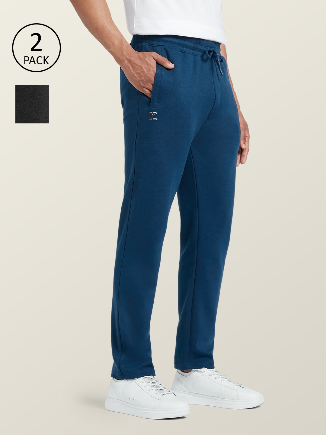 

XYXX Men Pack Of 2 Grey & Blue Solid Cotton Track Pants