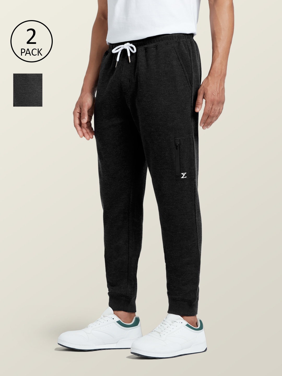 

XYXX Men Pack Of 2 Black & Grey Solid Cotton Joggers