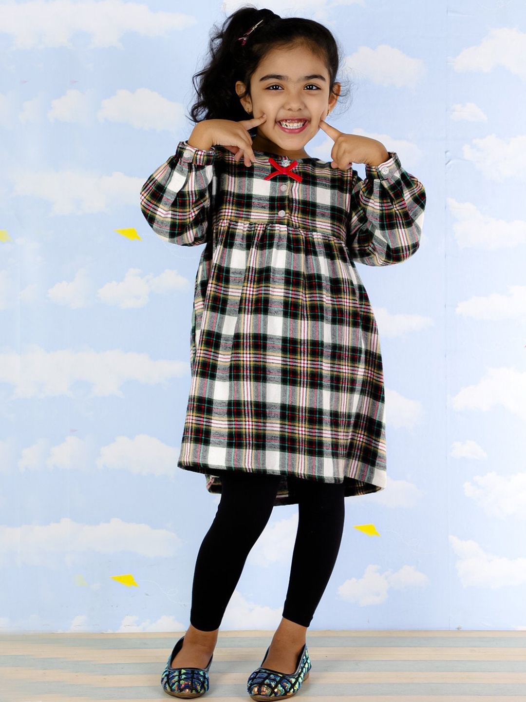 

The Mom Store Girls Multicoloured Cotton Tartan Checked Flannel Dress, Multi
