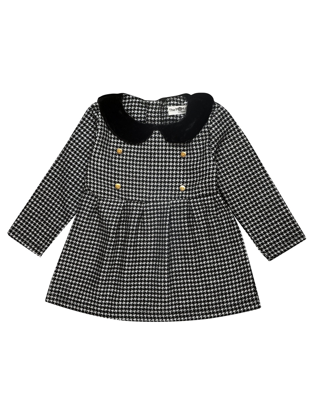 

The Mom Store Girls Black & White Checked Peter Pan Collar Cotton A-Line Dress