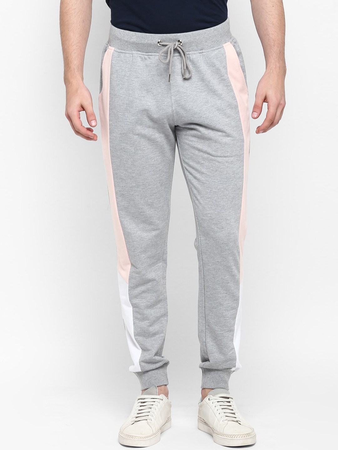 

Alan Jones Men Grey Melange & Pink Colourblocked Slim-Fit Joggers