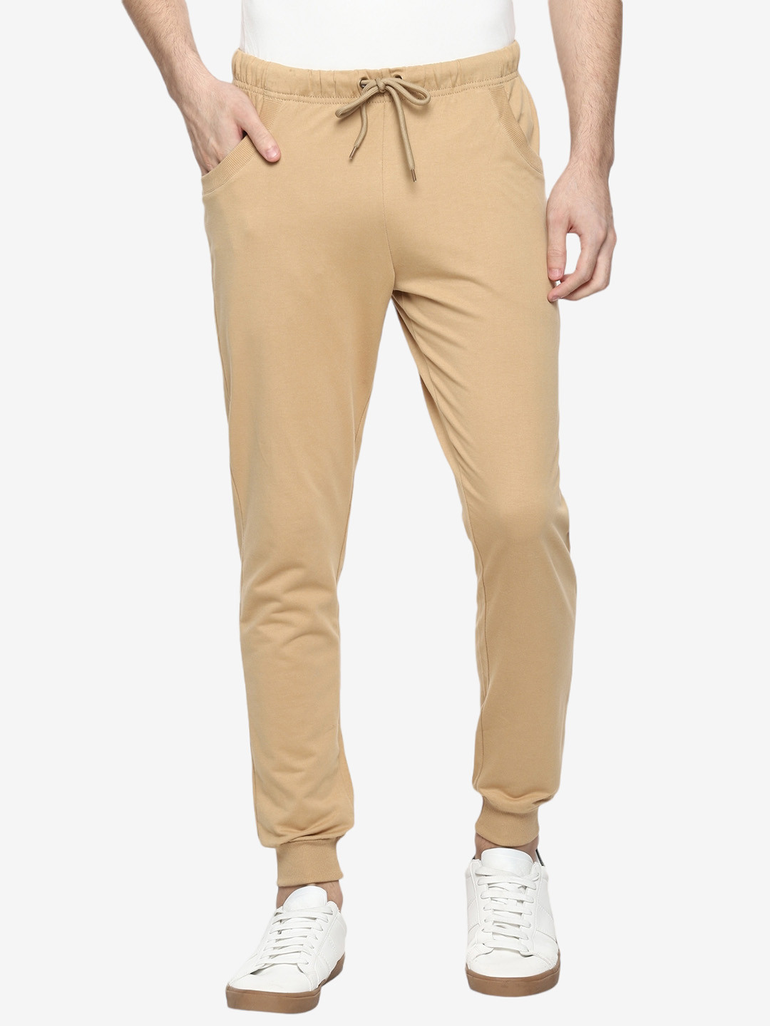 

Alan Jones Men Beige Solid Slim-Fit Joggers