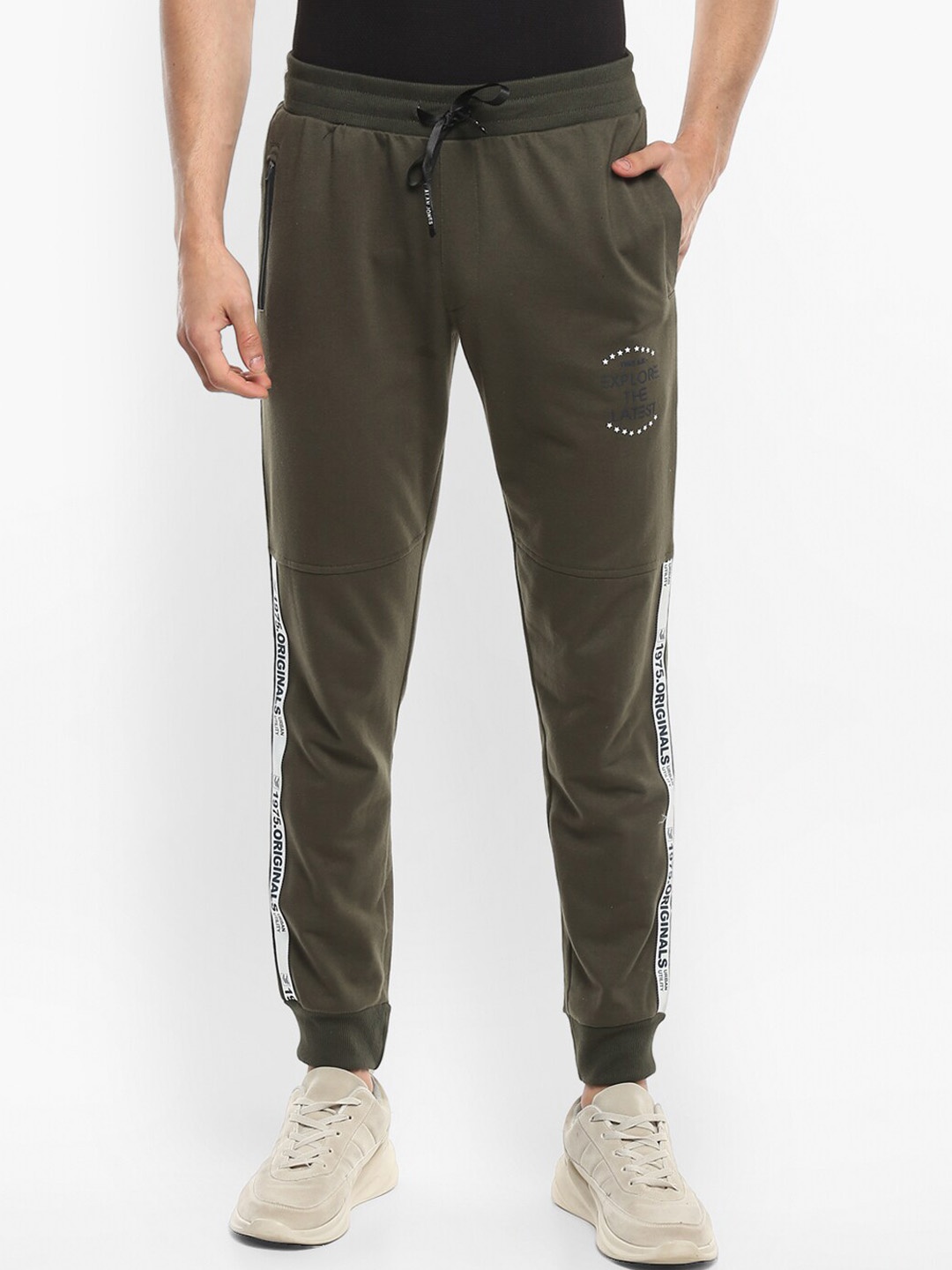 

Alan Jones Men Olive-Green Solid Slim-Fit Joggers Track Pant