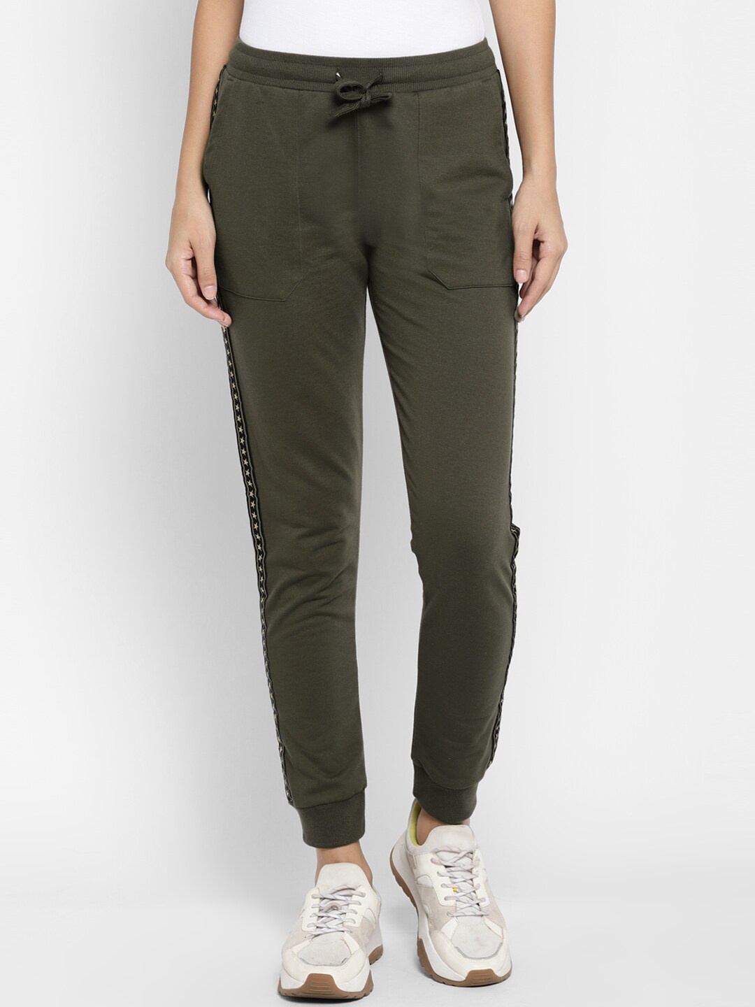 

Alan Jones Women Olive-Green Solid Slim-Fit Joggers