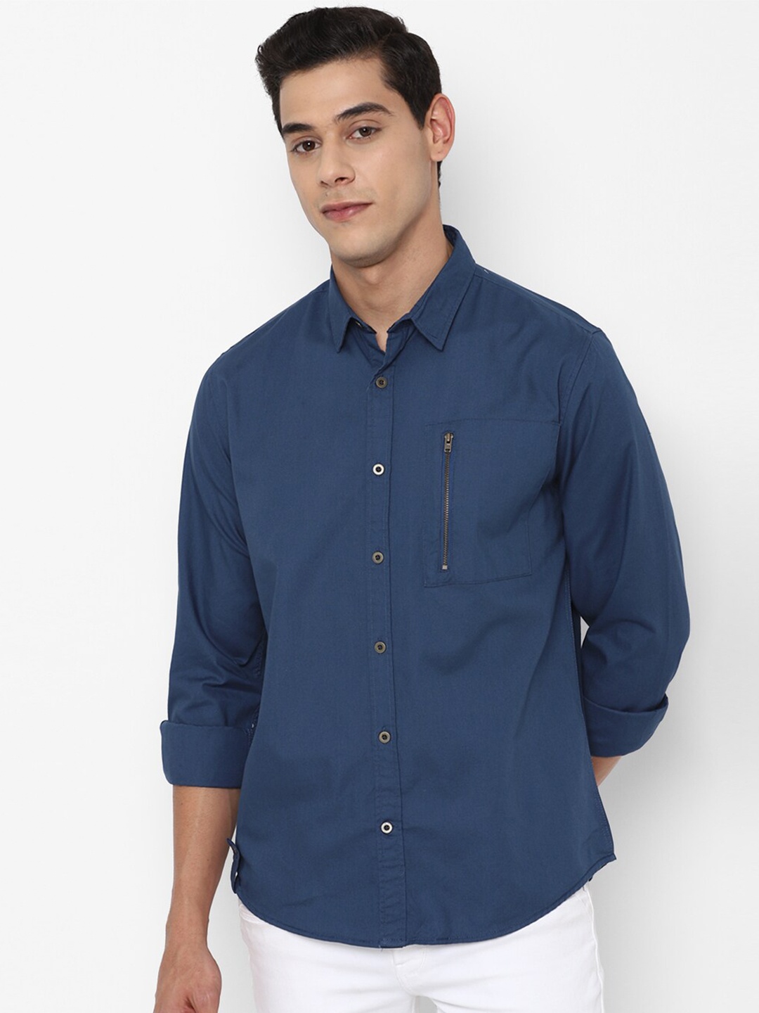 

FOREVER 21 Men Navy Blue Pure Cotton Casual Shirt