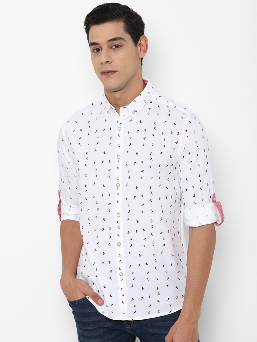 

FOREVER 21 Men White Regular Fit Printed Cotton Casual Shirt