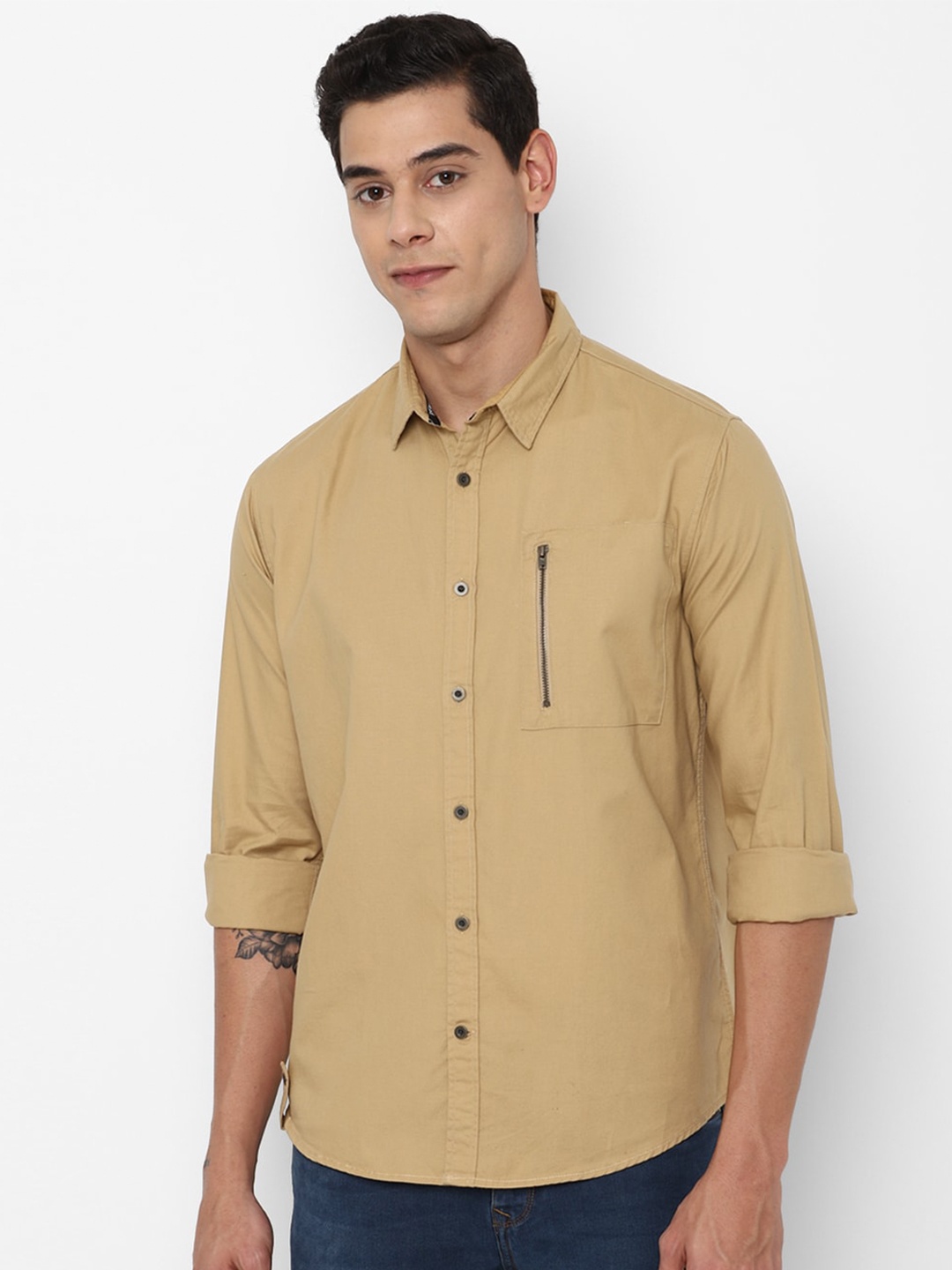 

FOREVER 21 Men Khaki Pure Cotton Casual Shirt