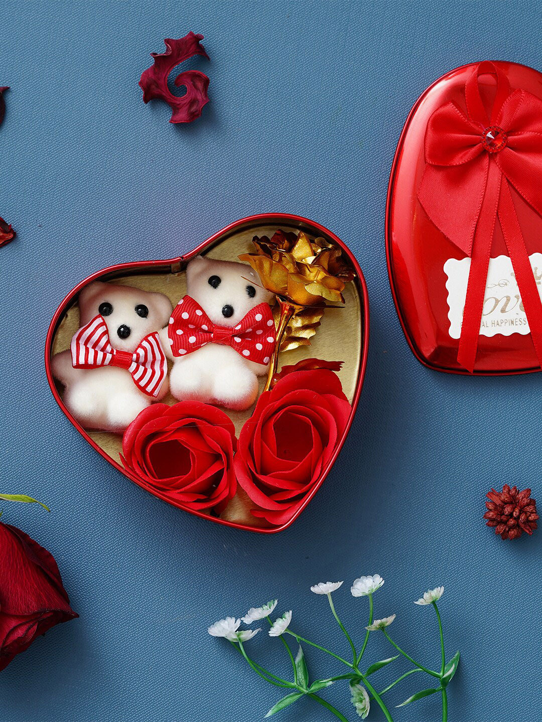 

eCraftIndia Red & White Roses & Teddy Bear Gift Set