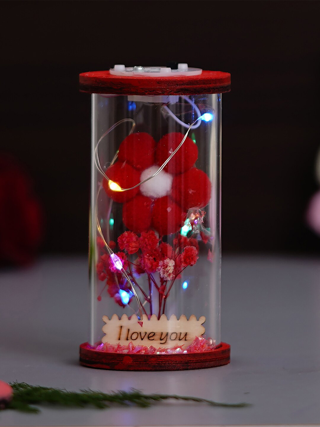 

eCraftIndia Red & White Flower Jar With Lights Gift Set