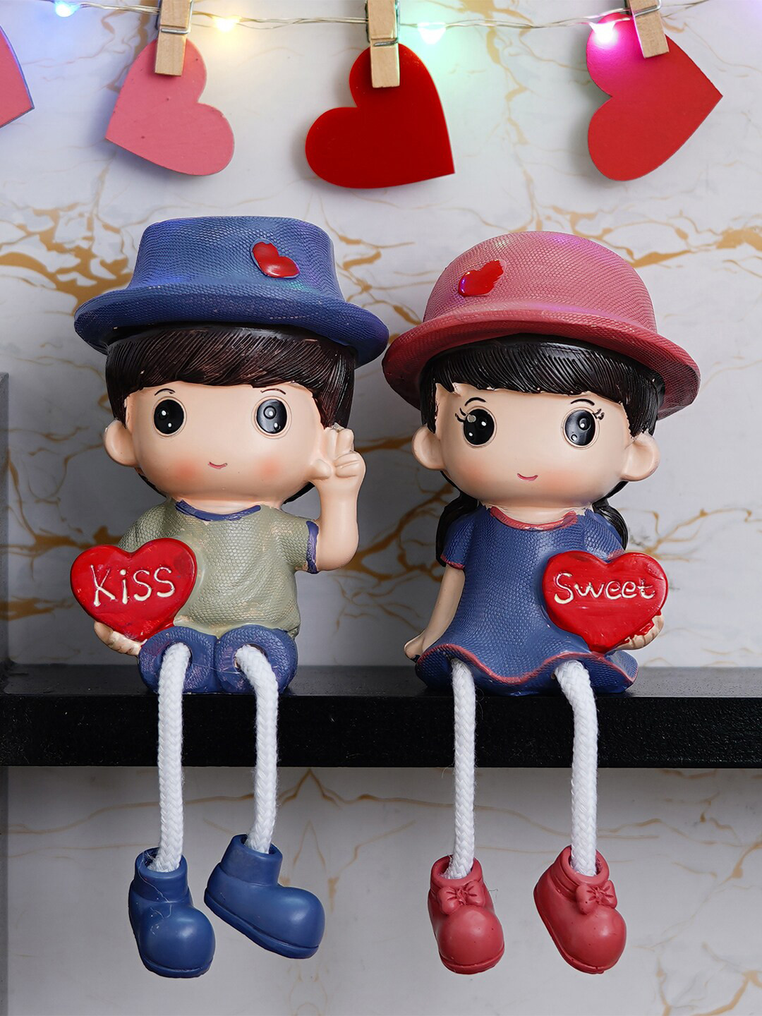 

eCraftIndia Multicoloured Colorful Sweet Kiss Girl & Boy Figurine, Multi