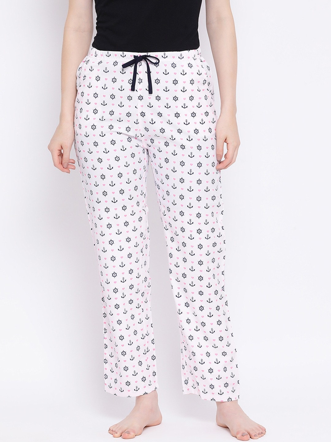 

Kanvin Women White & Pink Printed Lounge Pants