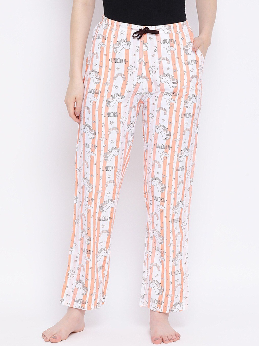 

Kanvin Women Orange & White Printed Lounge Pants