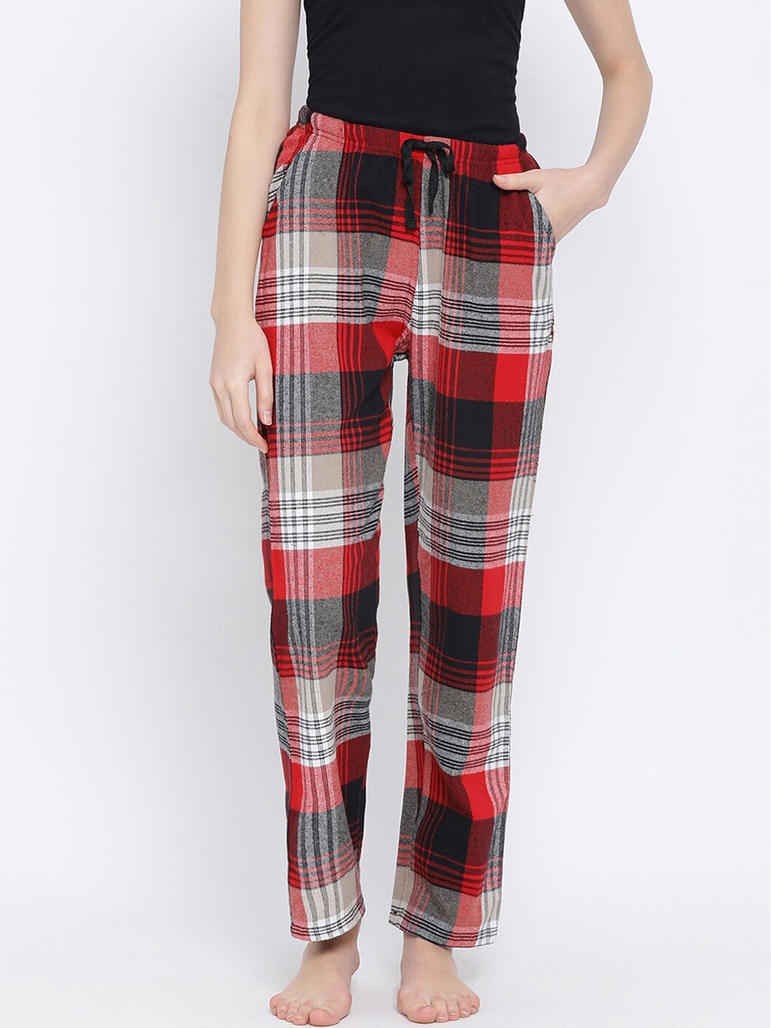 

Kanvin Women Red & Black Checked Pure Cotton Lounge Pants