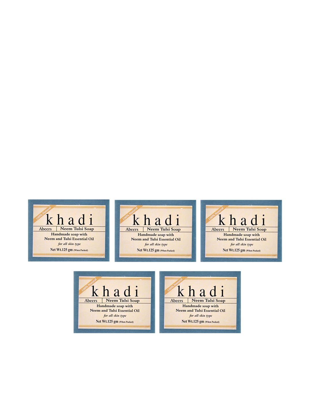 

abeers Khadi Set of 5 Pure Essence Neem Tulsi Soaps with Essential Oils - 125g each, Blue