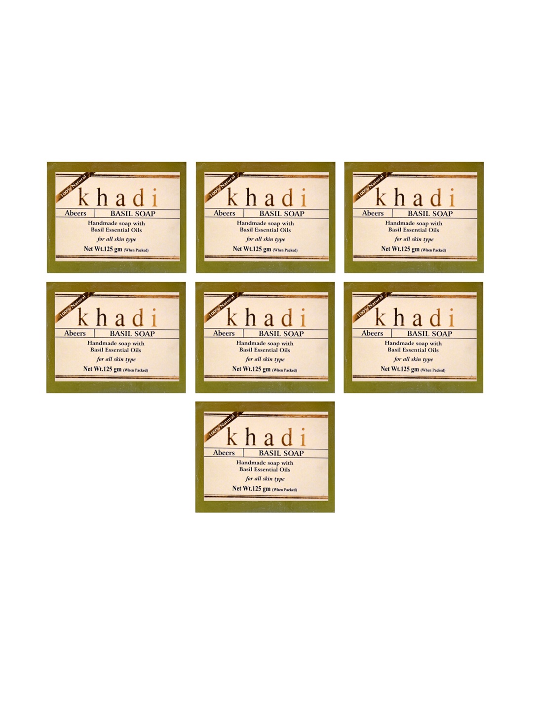 

abeers Khadi Set of 7 Handmade Basil Soaps with Essential Oils - 125 g Each, Green