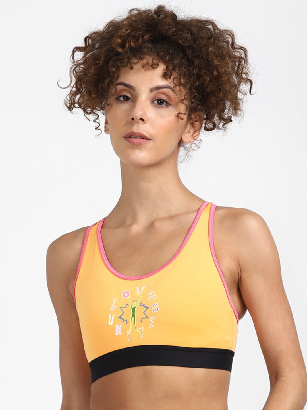 

ADIDAS Orange & Black Non Padded Seamless Racerback Sports Bra