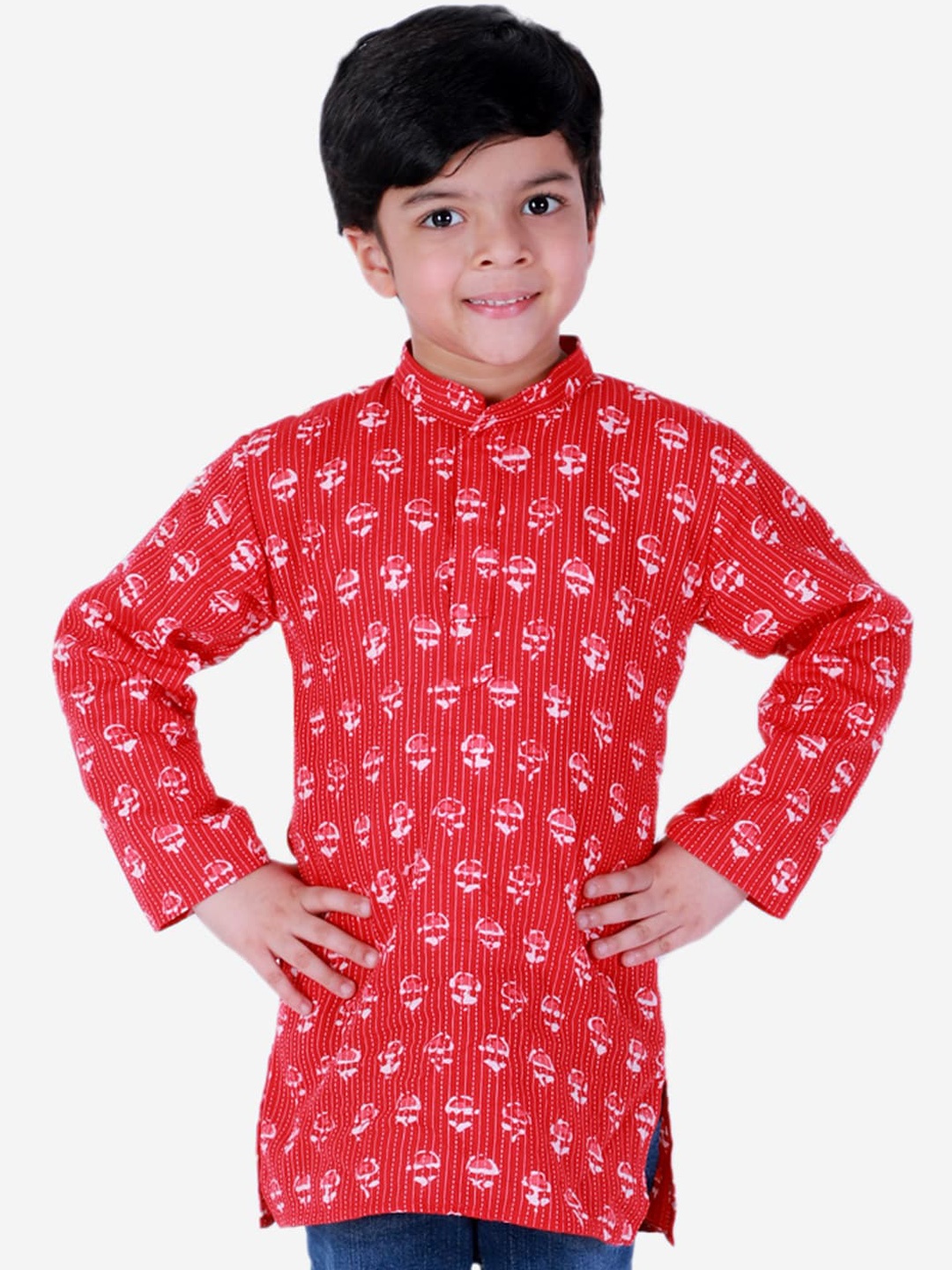 

BownBee Boys Red Ethnic Motifs Printed Kurta