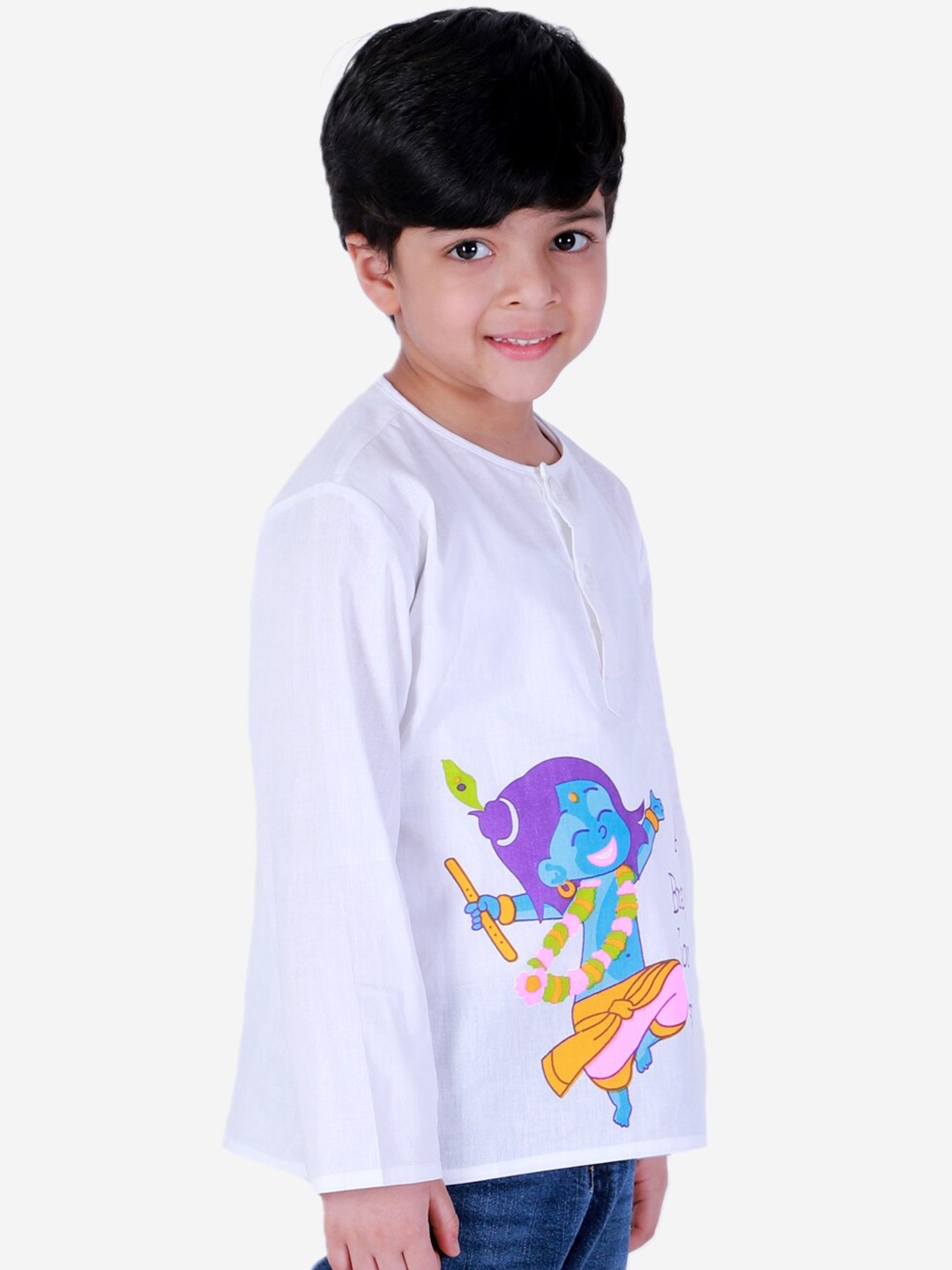 

BownBee Kids White & Purple Cotton Holi Printed Kurta
