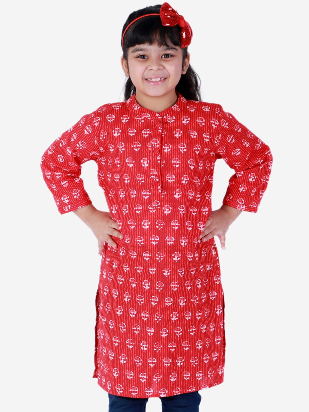 

BownBee Red Ethnic Motifs Printed Pure Cotton Kurti