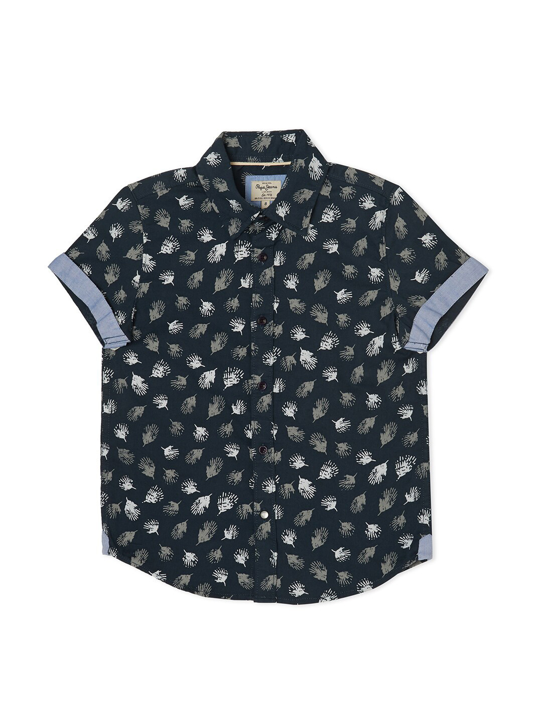 

Pepe Jeans Boys Navy Blue Regular Fit Floral Printed Cotton Casual Shirt