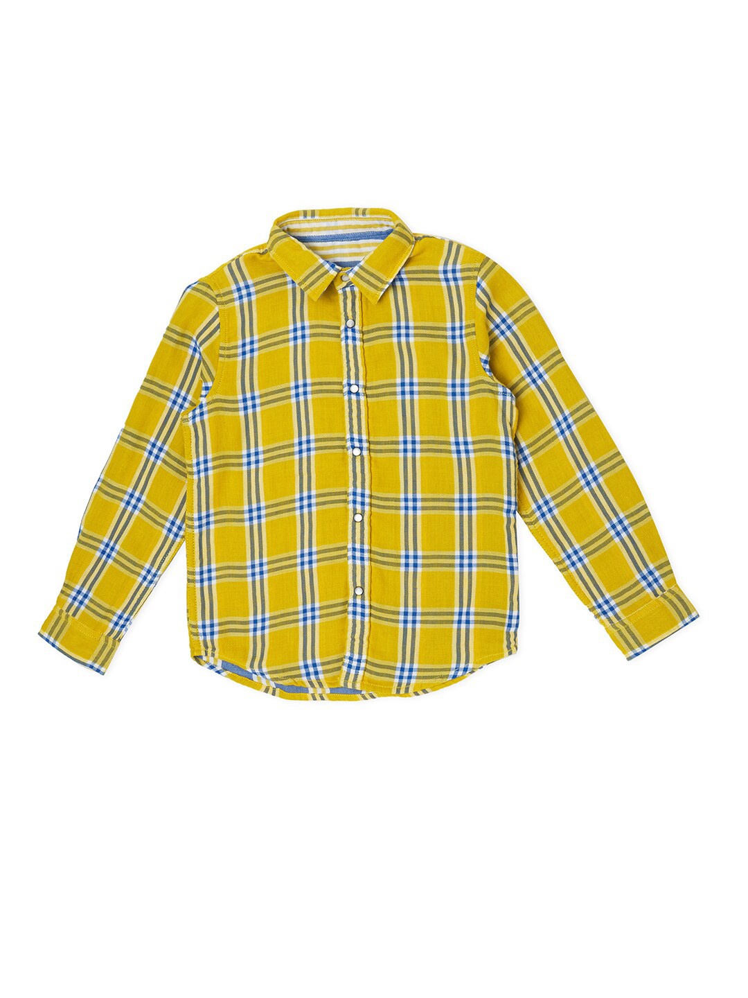 

Pepe Jeans Boys Yellow & Blue Tartan Checks Checked Pure Cotton Casual Shirt
