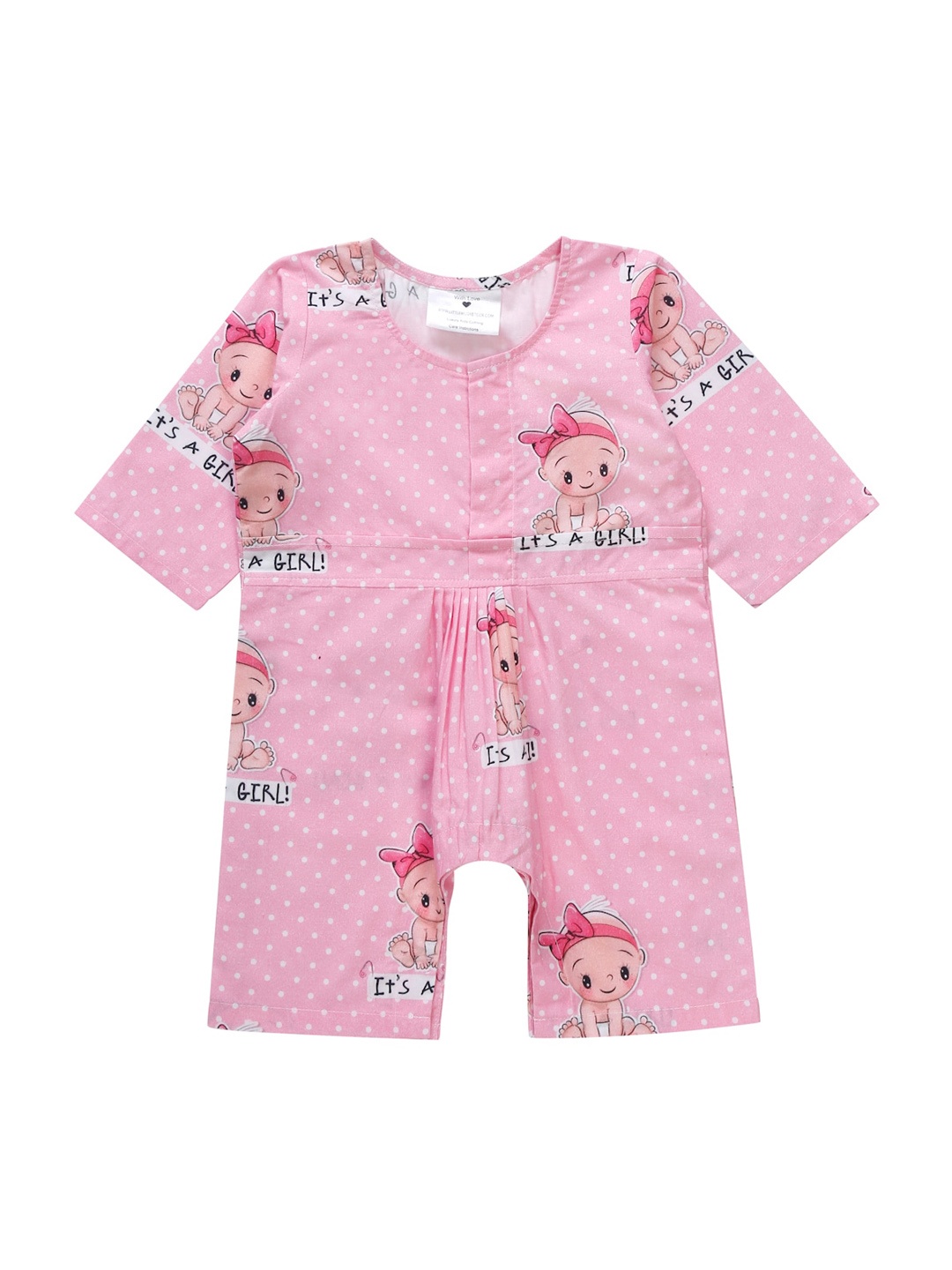 

Little Musketeer Infants Girls Pink & White Printed Cotton Romper