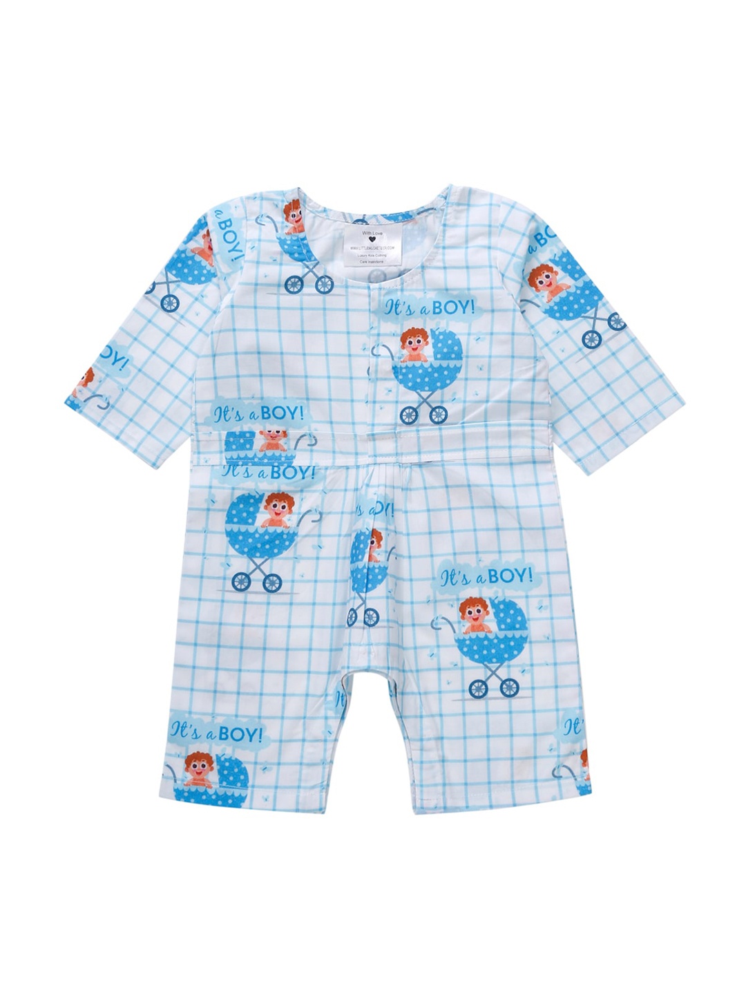 

Little Musketeer Infant Boys White & Blue Cotton Printed Rompers