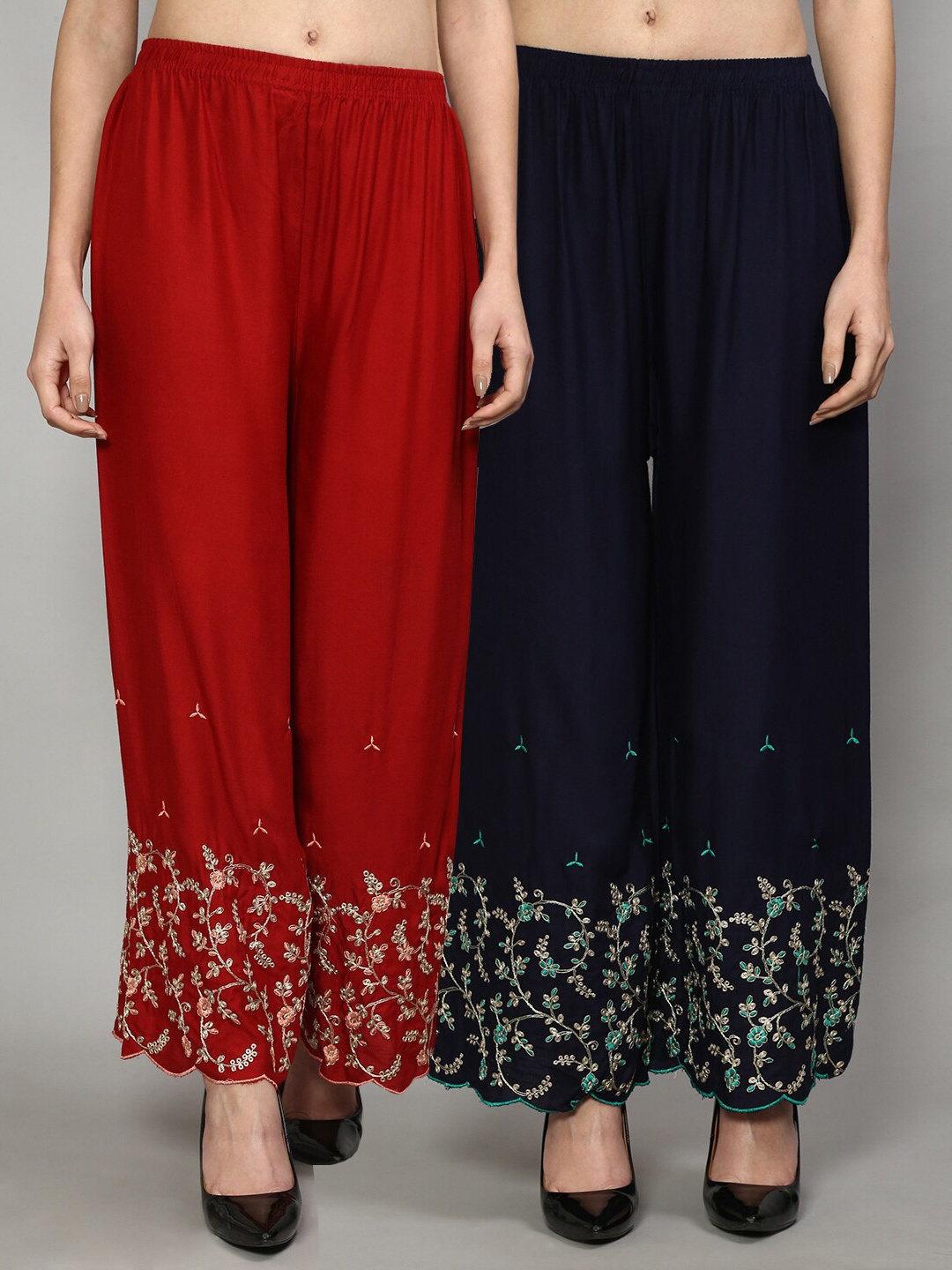 

GRACIT Women Maroon & Navy Blue Set Of 2 Floral Printed Straight Fit Palazzo