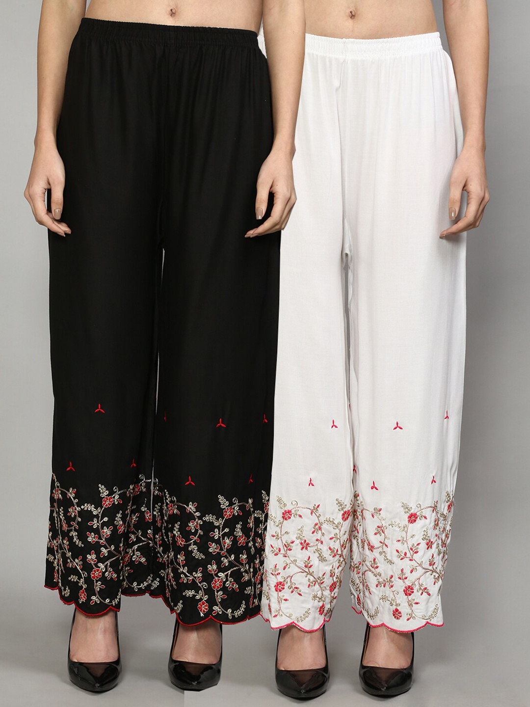 

GRACIT Women Black & White Set Of 2 Floral Printed Straight Fit Palazzo