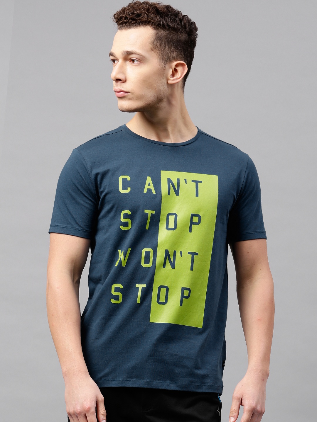 

HRX by Hrithik Roshan Men Teal Blue Printed Round Neck Active T-shirt