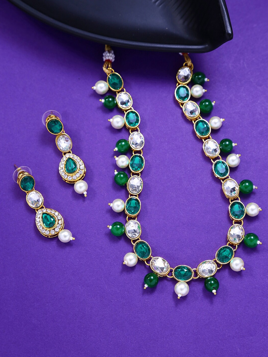 

LIVE EVIL Green Gold-Plated Necklace and Earring