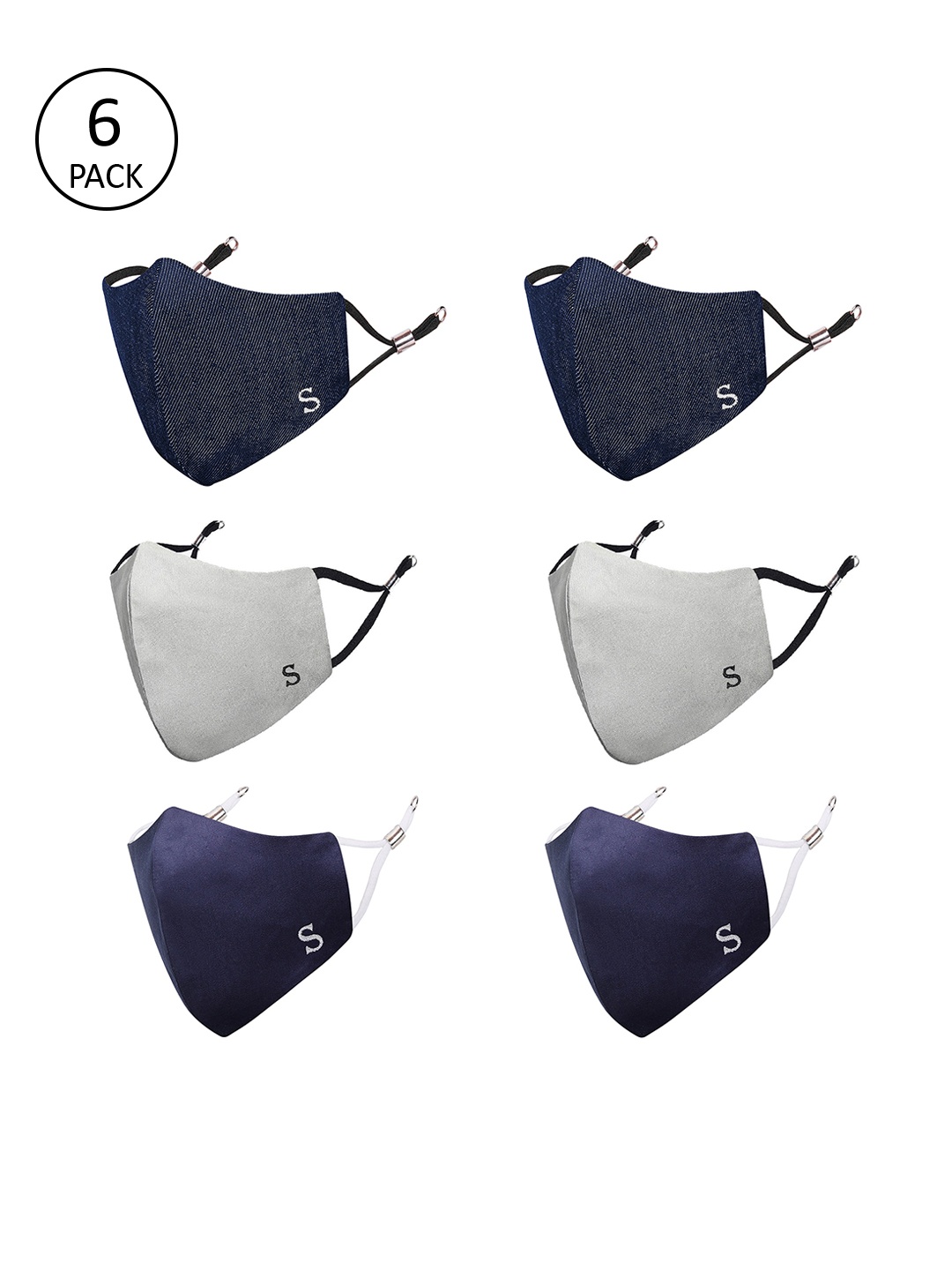 

MASQ Unisex Pack Of 6 4-Ply Reusable Anti-Pollution Pure Cotton Cloth Masks, Navy blue