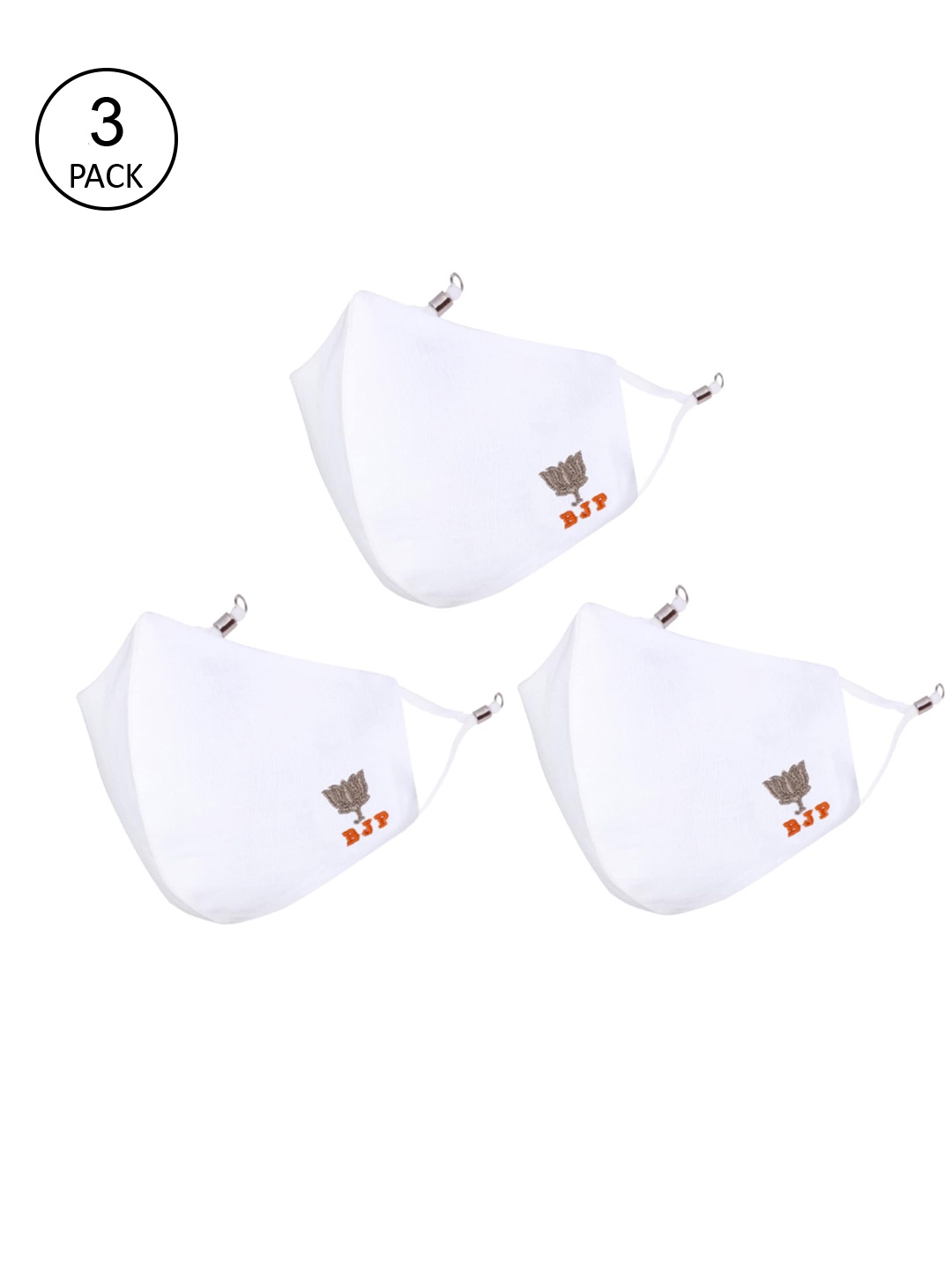 

MASQ Unisex Pack Of 3 White Solid 4-Ply Reusable Pure Cotton Mask