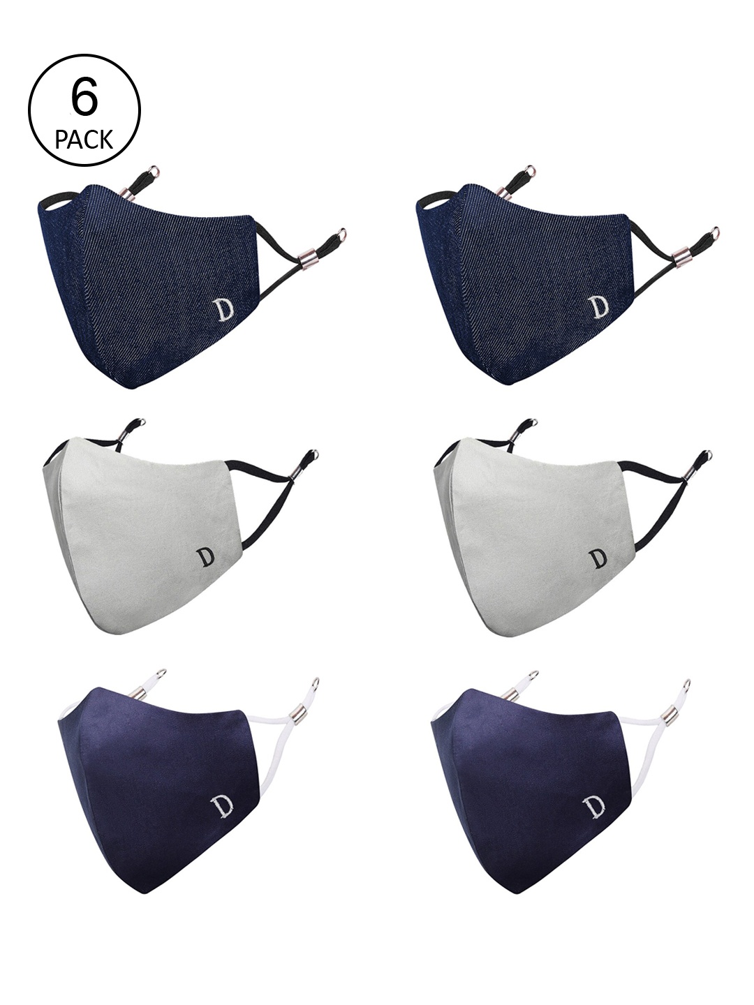 

MASQ Unisex Pack Of 6 4-Ply Reusable Anti-Pollution Pure Cotton Cloth Masks, Navy blue