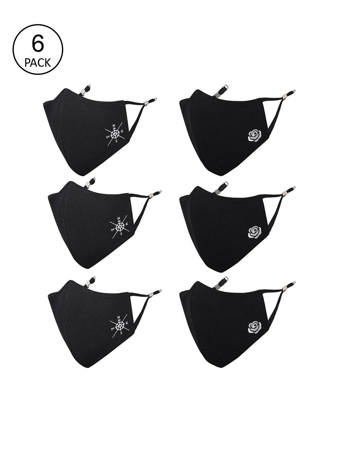 

MASQ Pack Of 6 Black 4-Ply Reusable Pure Cotton Cloth Face Masks