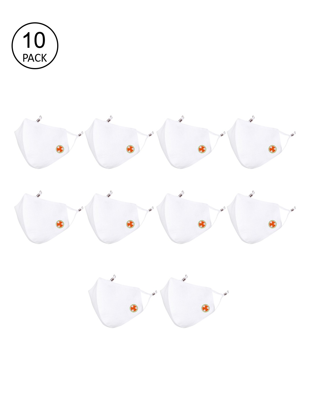 

MASQ Unisex Pack Of 10 White Solid 4-Ply Pure Cotton Adjustable Cloth Masks