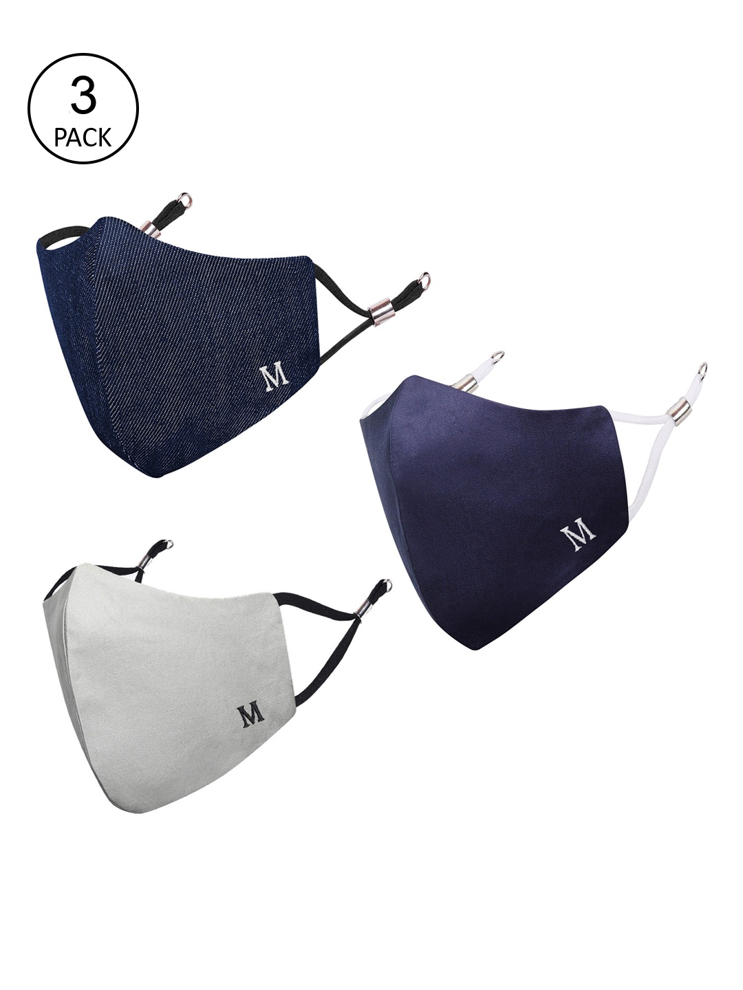 

MASQ Adults Pack of 3 4-Ply Reusable Pure Cotton Cloth Face Masks, Navy blue