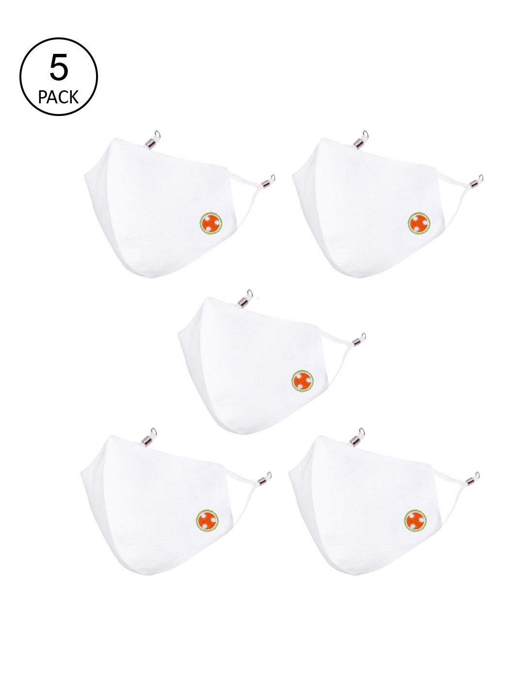 

MASQ Adults Pack of 5 White Solid 4-Ply Pure Cotton Cloth Masks