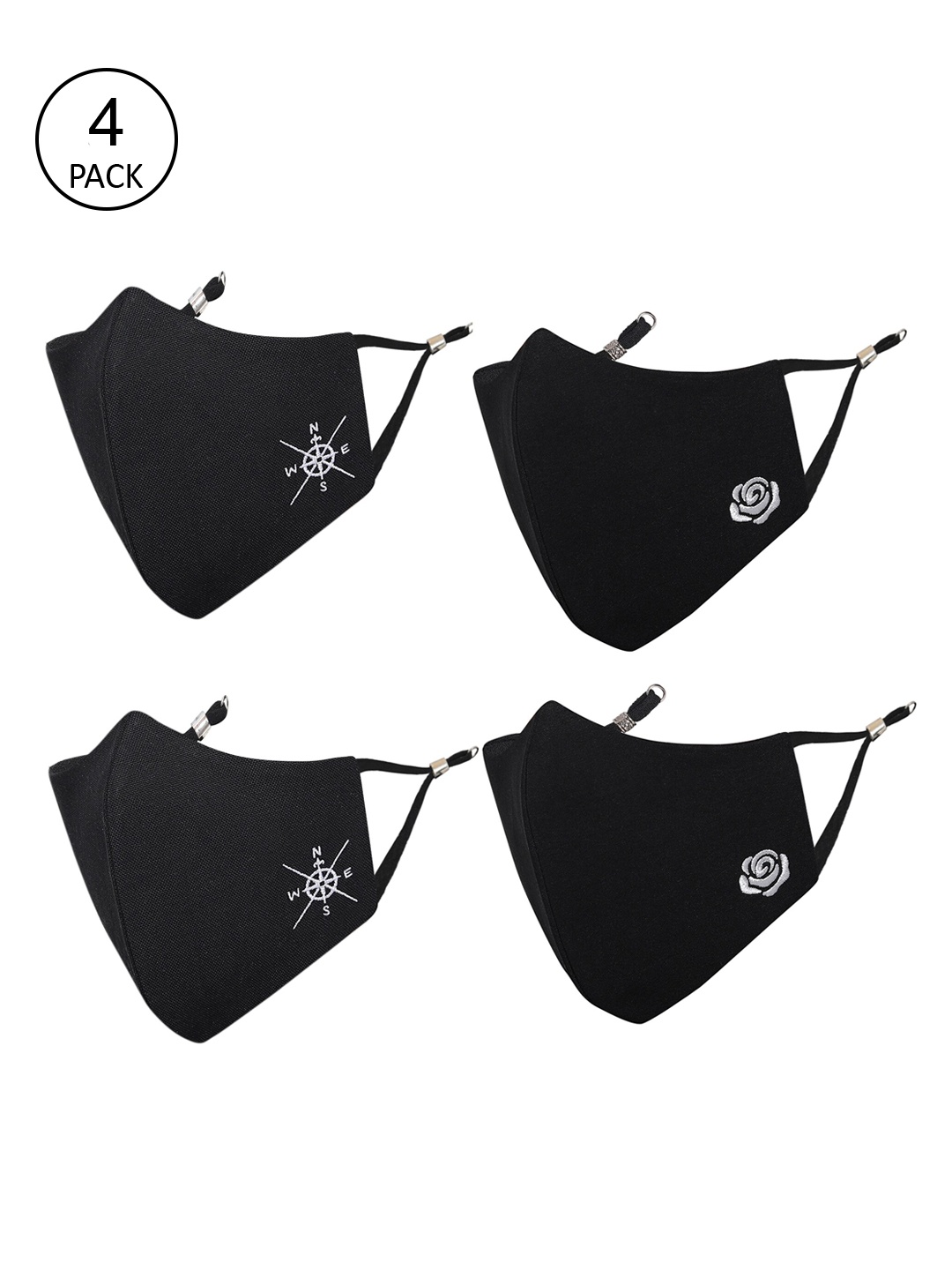 

MASQ Pack Of 4 Black 4-Ply Reusable Pure Cotton Cloth Face Masks