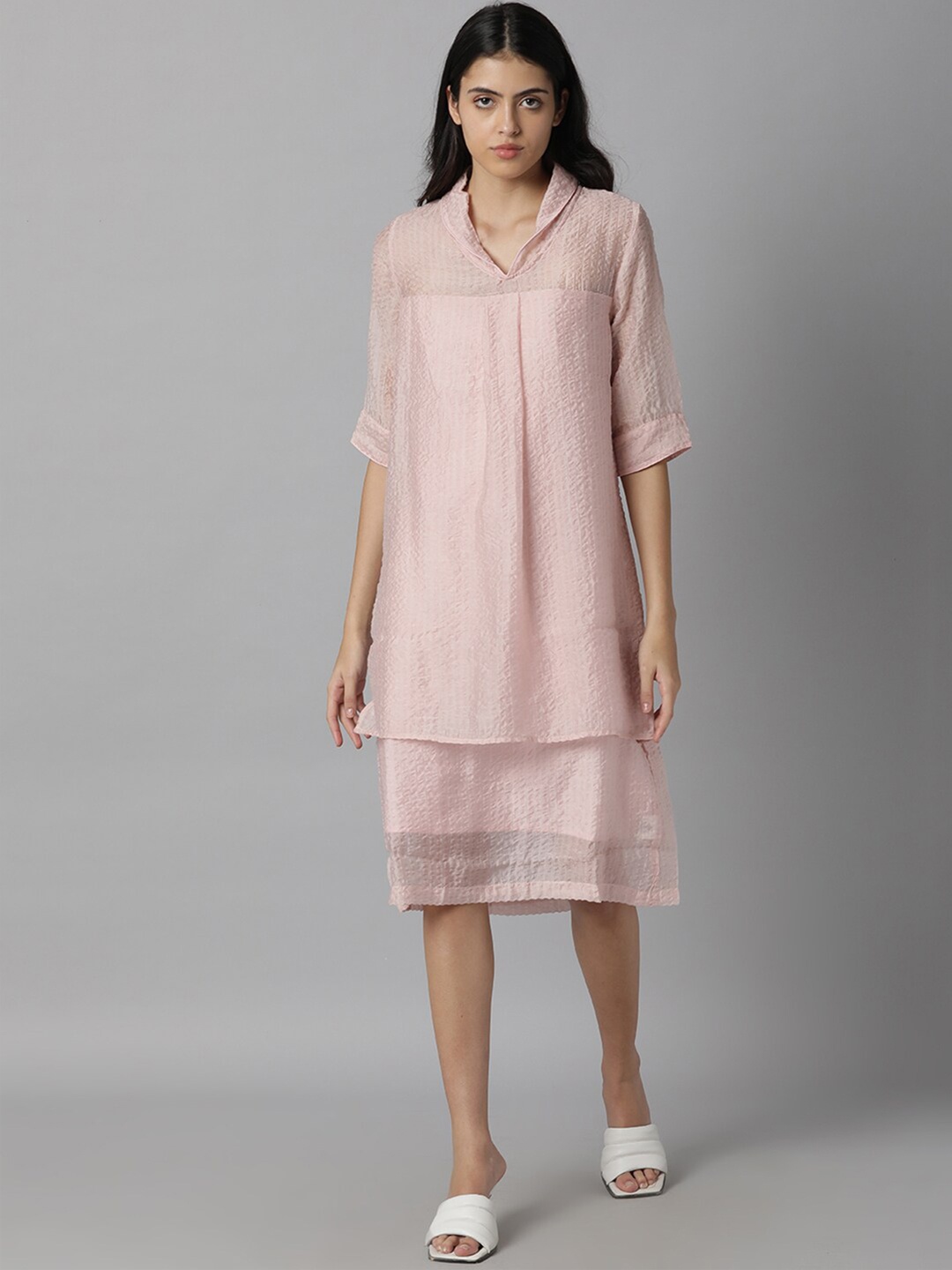 

RAREISM Pink A-Line Layered Dress