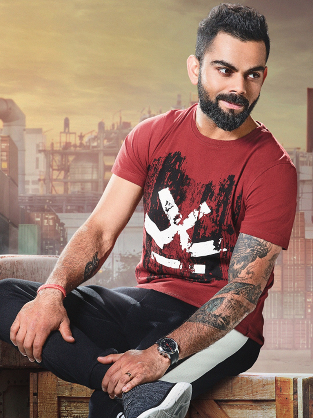 

WROGN Men Rust Red Graphic Printed Cotton T-shirt